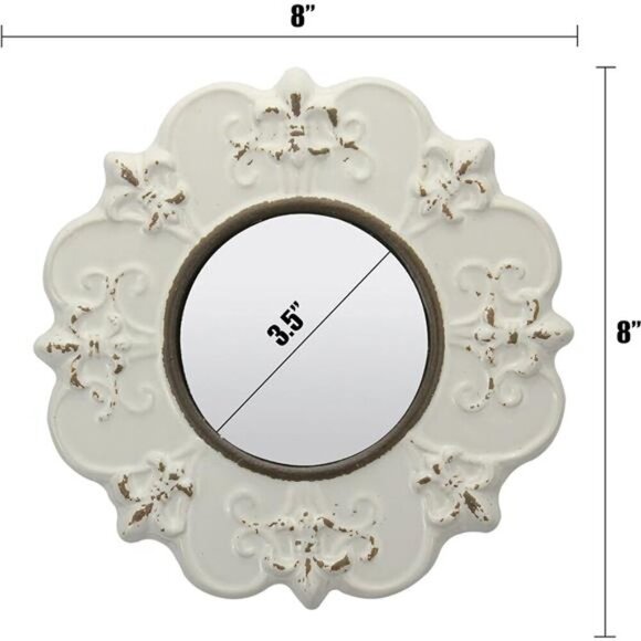 Round Off White Ceramic Accent Wall Mirror with Attached Hanging Loop - Picture 5 of 7